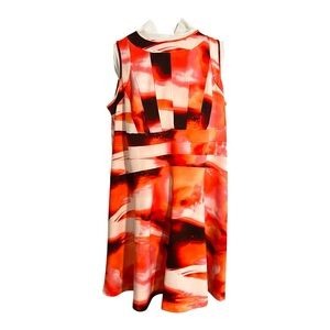 Calvin Klein Orange Red Sleeveless Mock Neck A-line Mini Dress